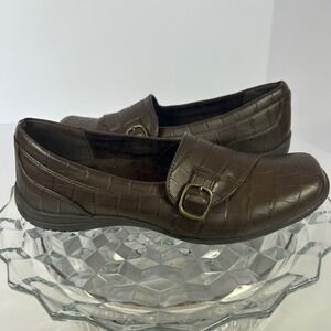 Easy Street Women's Brown Faux Crocodile Loafers‎ Comfort Slip On Shoes